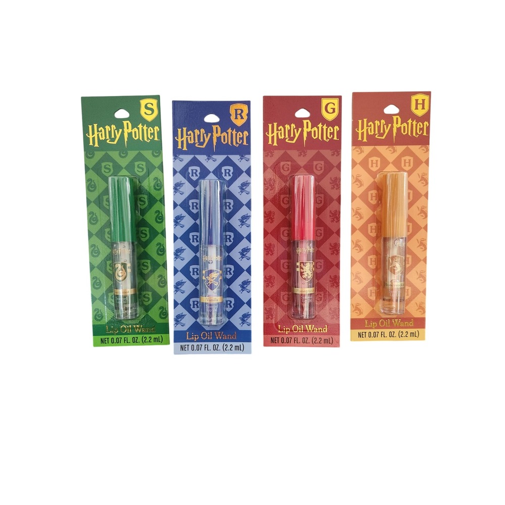 Harry Potter Lip Oil Wand Set 4 Pack Hogwarts House Scented Lip Glaze New NIP
